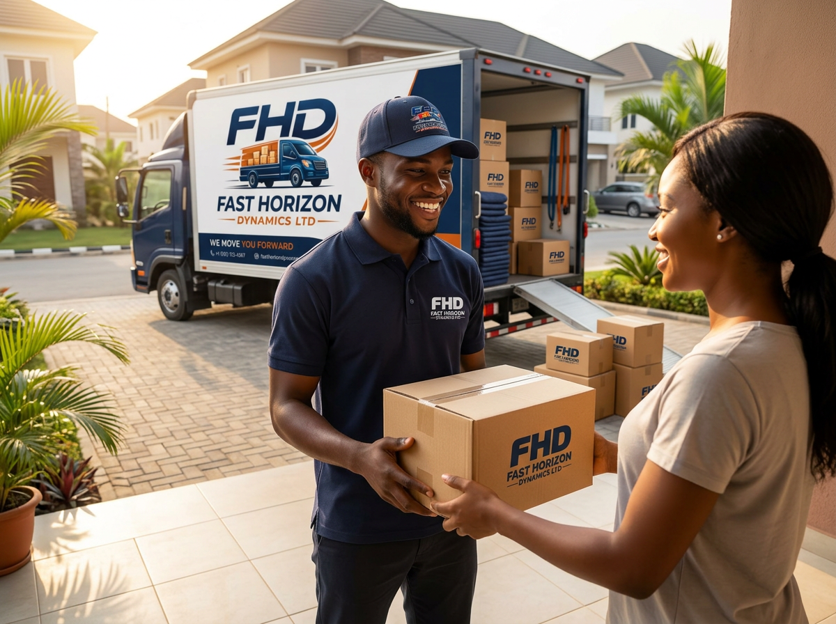 Customer receiving an FHD delivery from a uniformed courier