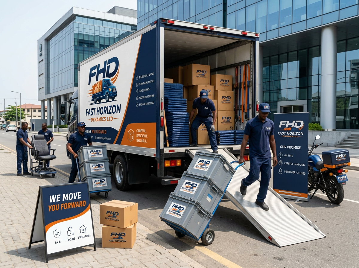 FHD team handling an office relocation with branded crates
